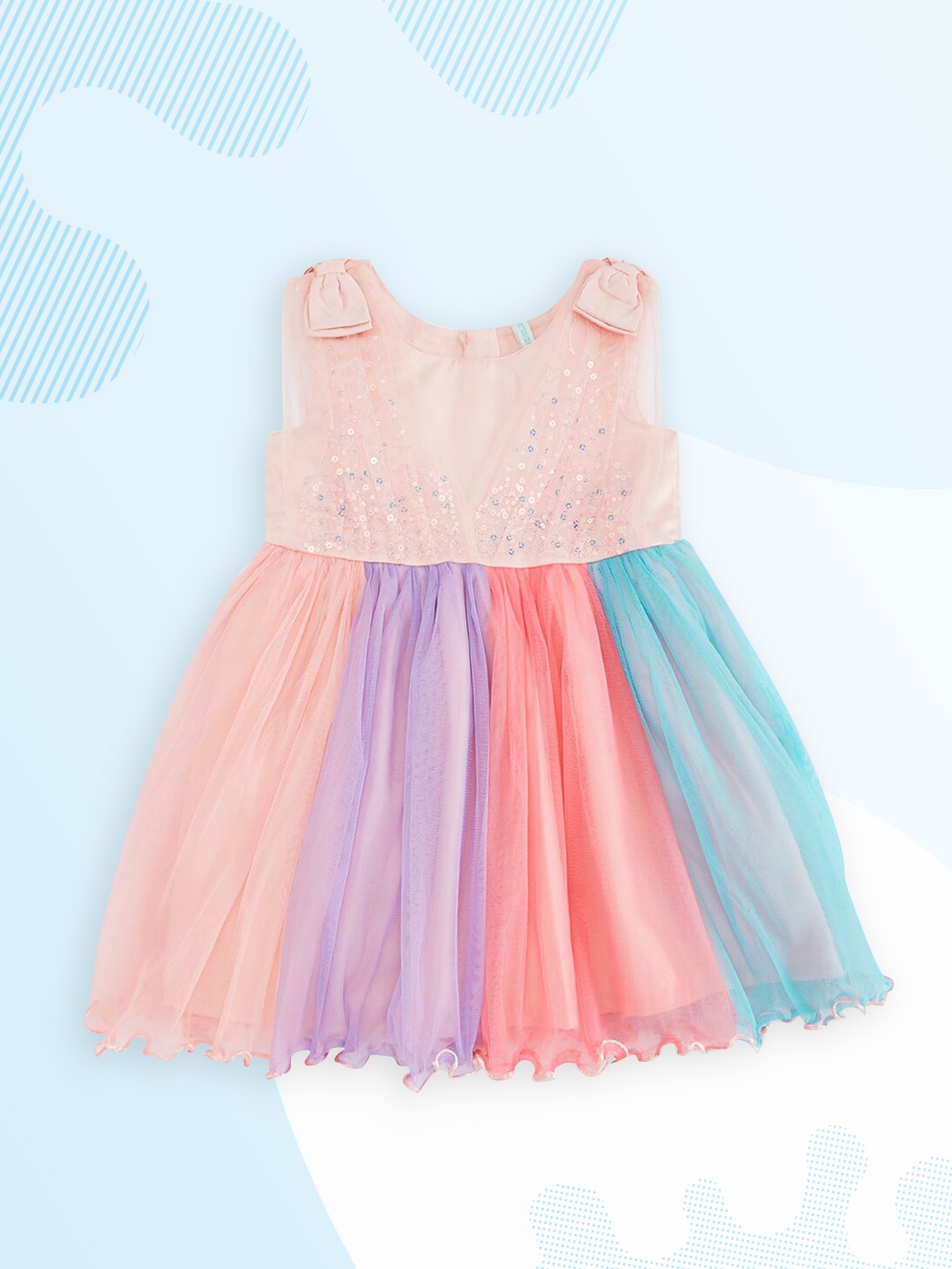 

Pantaloons Junior Pink & Multicoloured Embellished Pleated Dress