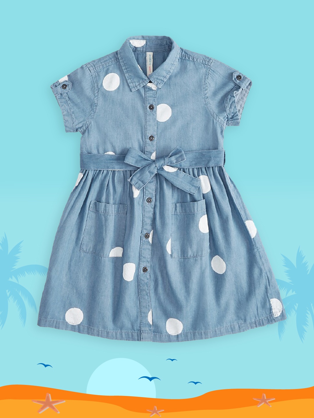 

Pantaloons Junior Blue & White Polka Dot Printed Pure Cotton Dress