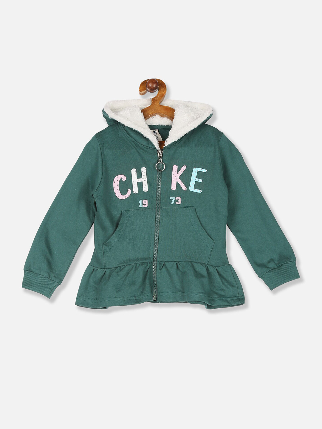 

Cherokee Girls Green Printed Open Front Hooded Sweatshirt