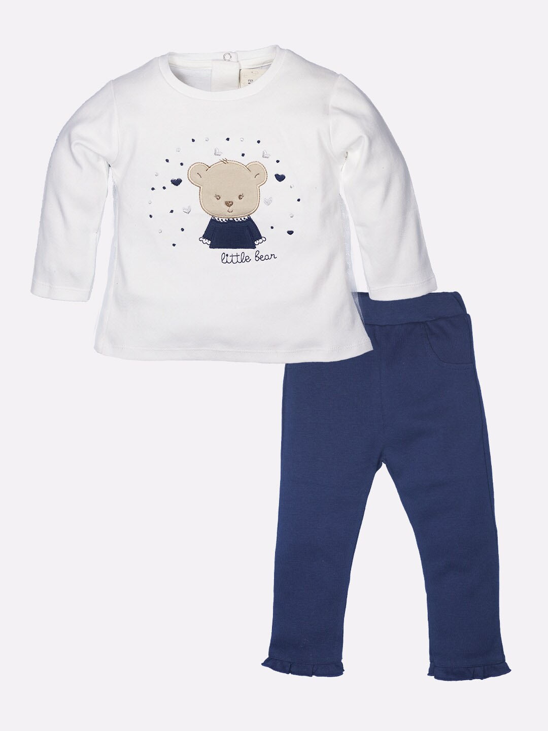 

BABY GO Girls White & Navy Blue Printed T-shirt with Trousers