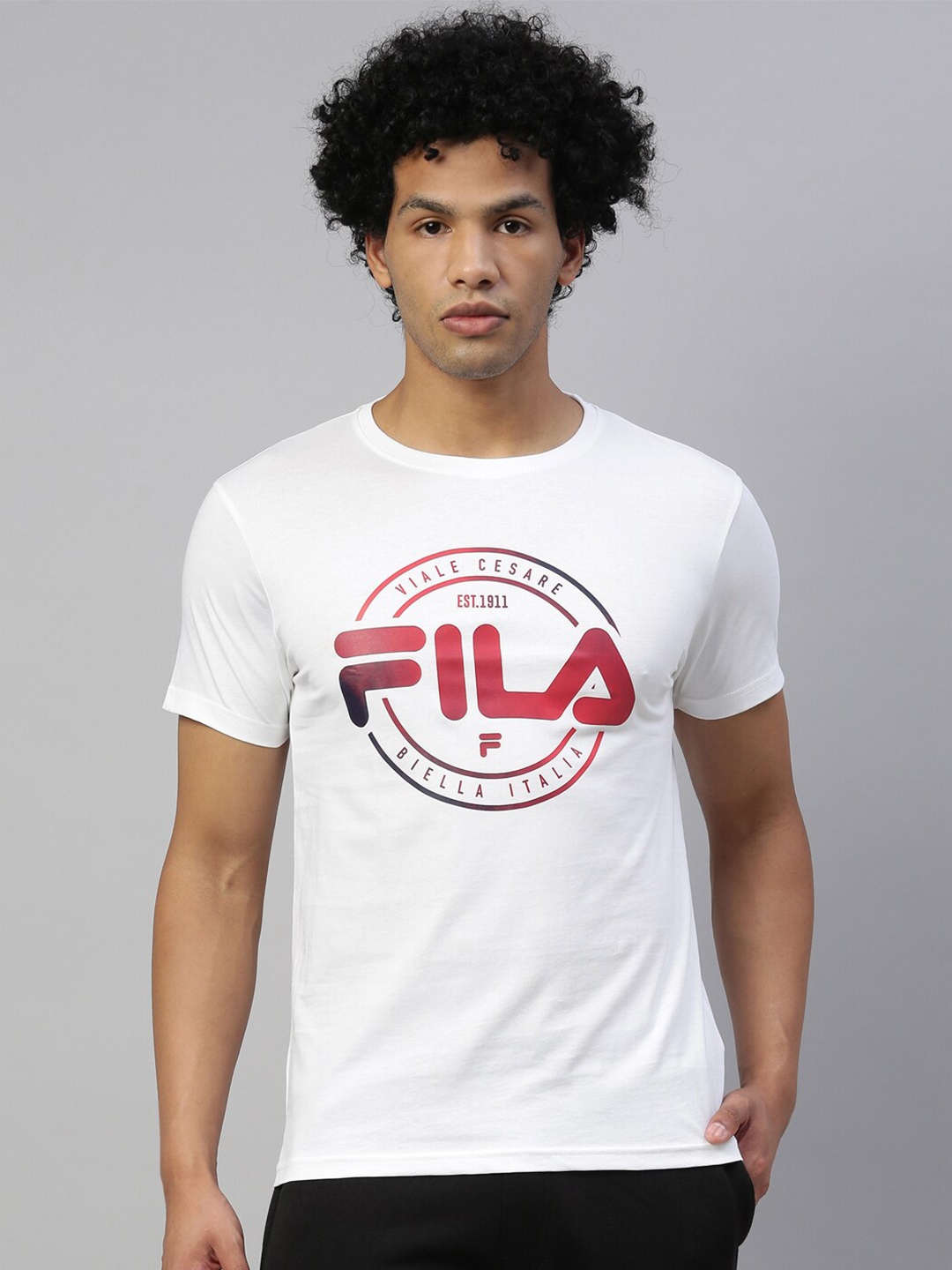 

FILA Men White & Red Brand Logo Printed Pure Cotton T-shirt
