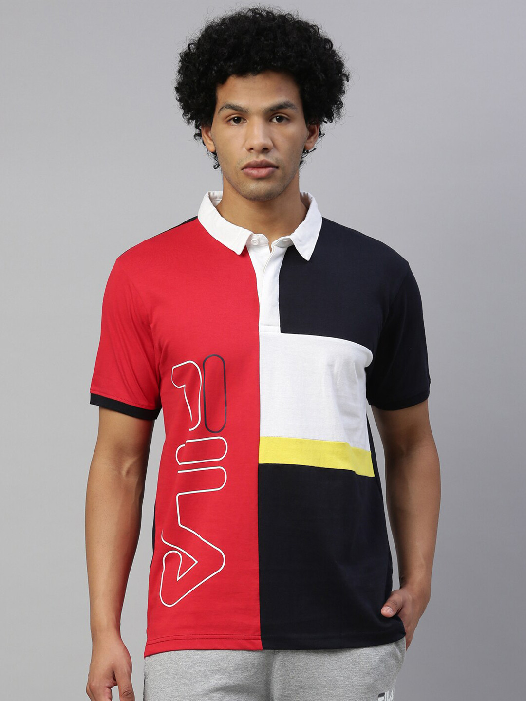 

FILA Men Red & Black Colourblocked Pure Cotton Polo Collar T-shirt
