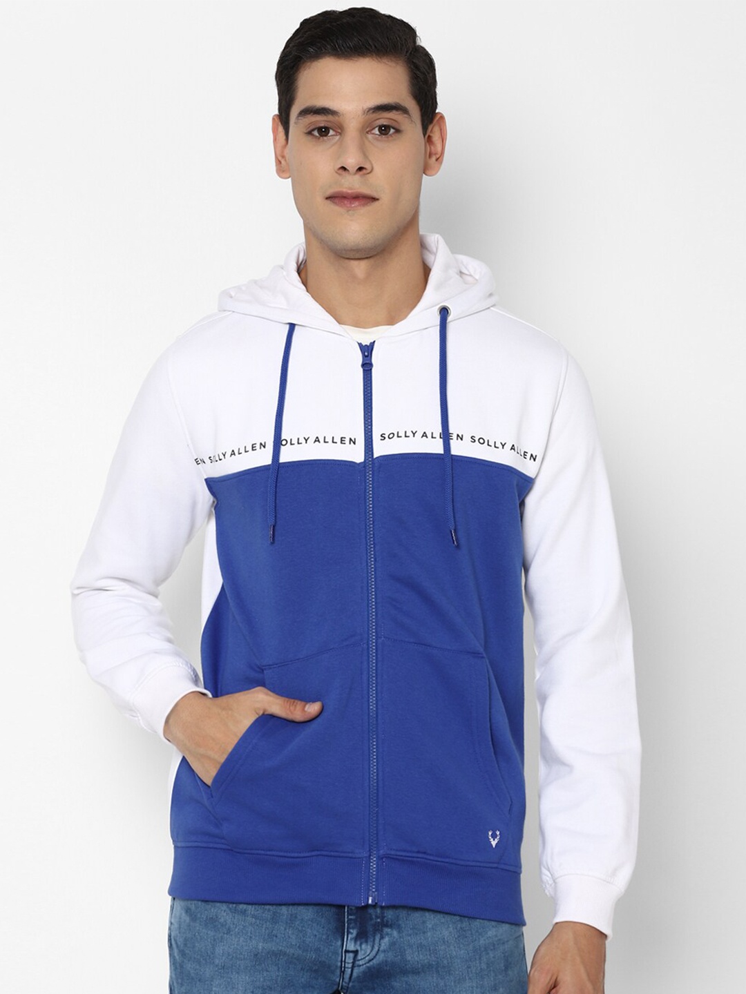 

Allen Solly Men Blue Colourblocked Hooded Sweatshirt