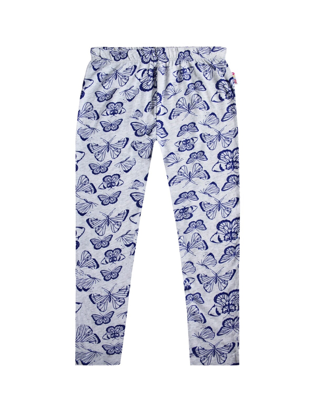 

milou Girls Grey Melange & Blue Printed Pure Cotton Ankle Length Leggings