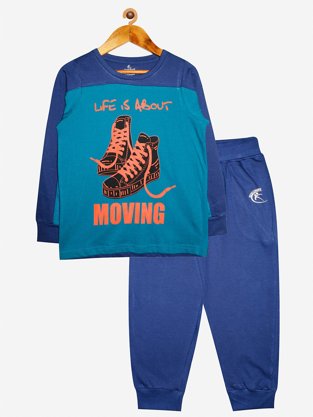 

KiddoPanti Set Of 2 Boys Teal & Blue Printed T-shirt with Pyjamas