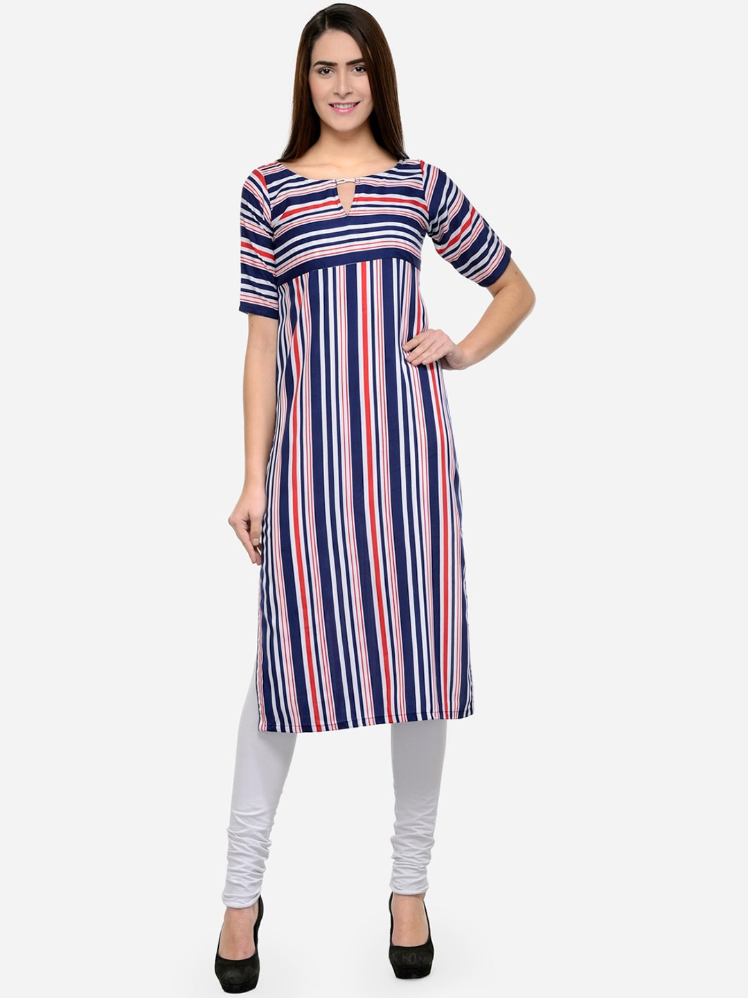 

Enchanted Drapes Women Blue Striped Thread Straight Kurta