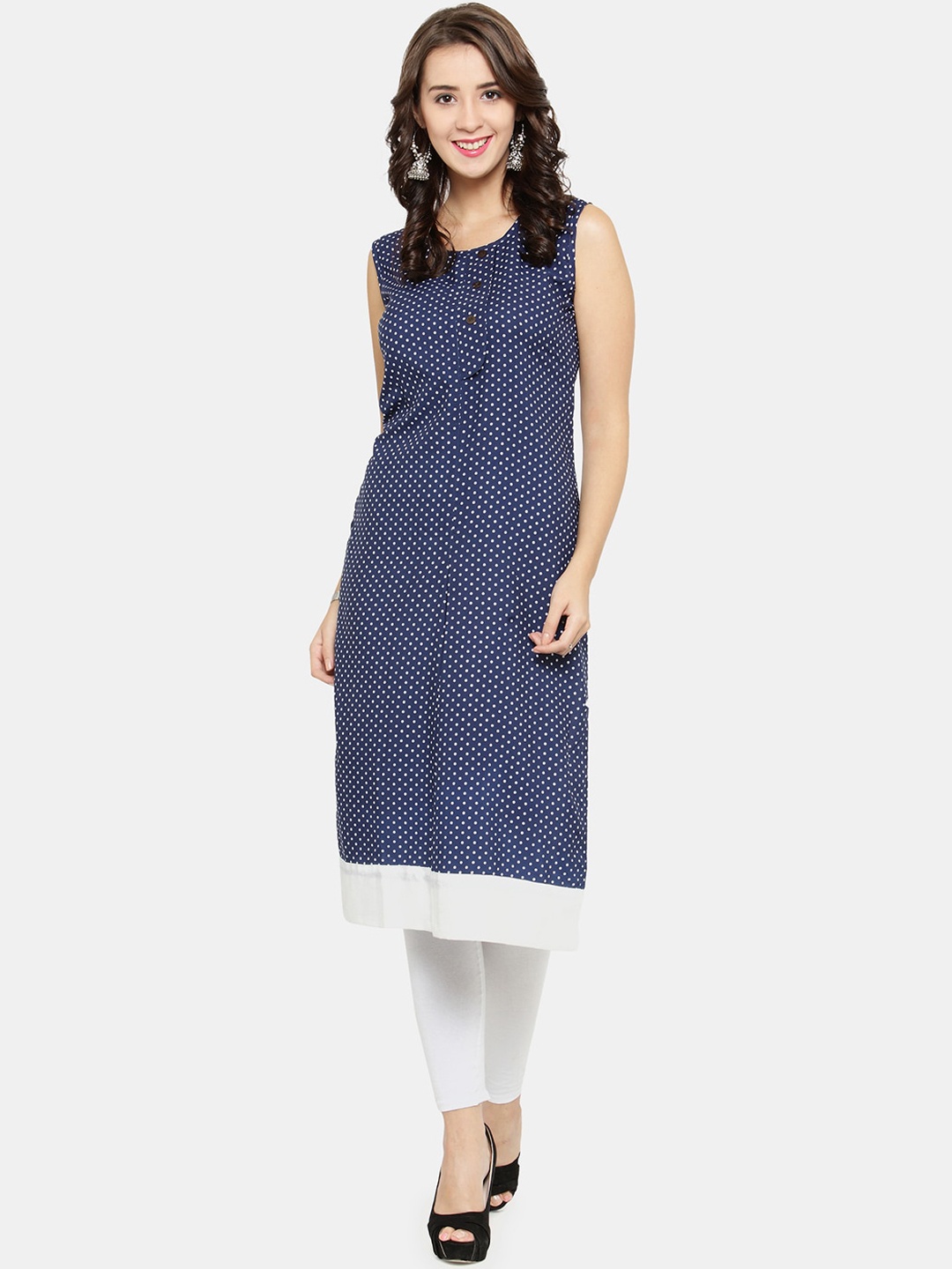 

Enchanted Drapes Women Blue & White Printed Crepe Kurta