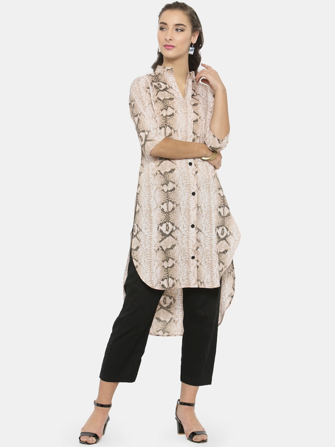 

Enchanted Drapes Women Beige & Grey Printed Crepe Kurta