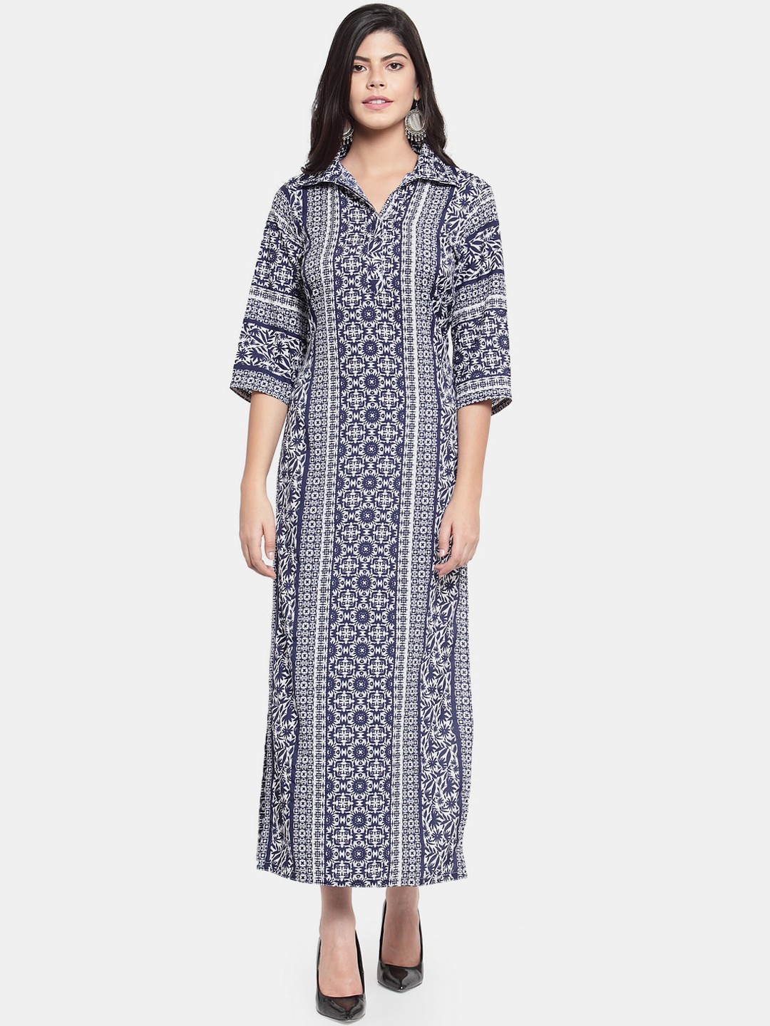

Enchanted Drapes Women Blue Tribal Printed Straight Kurta