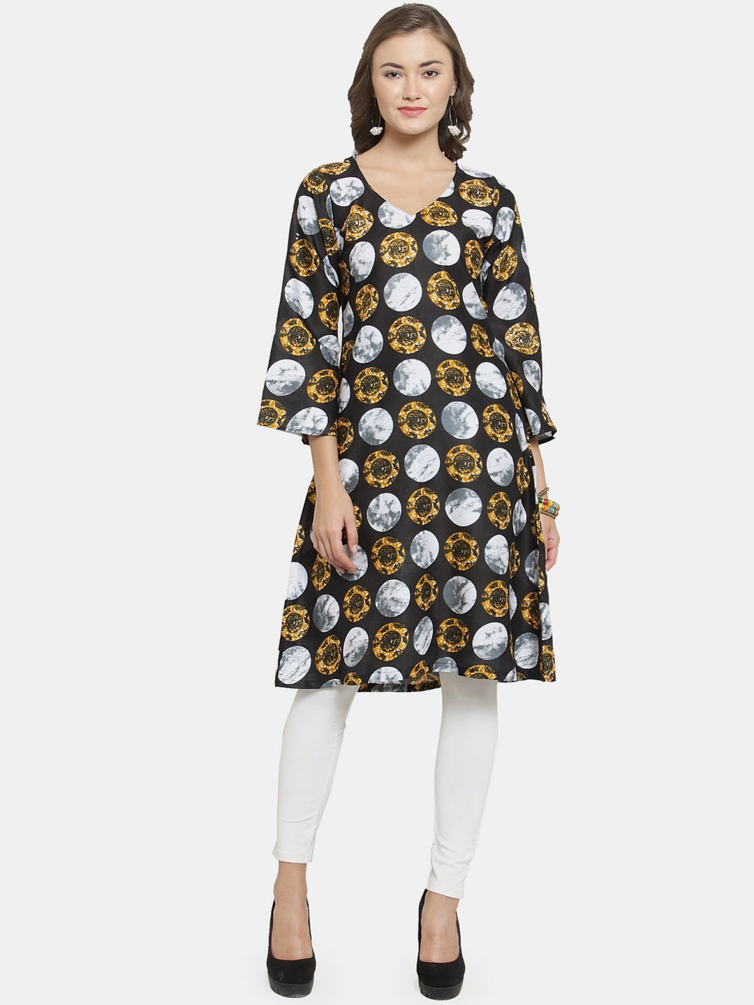 

Enchanted Drapes Women Black & Yellow Printed Crepe Kurta
