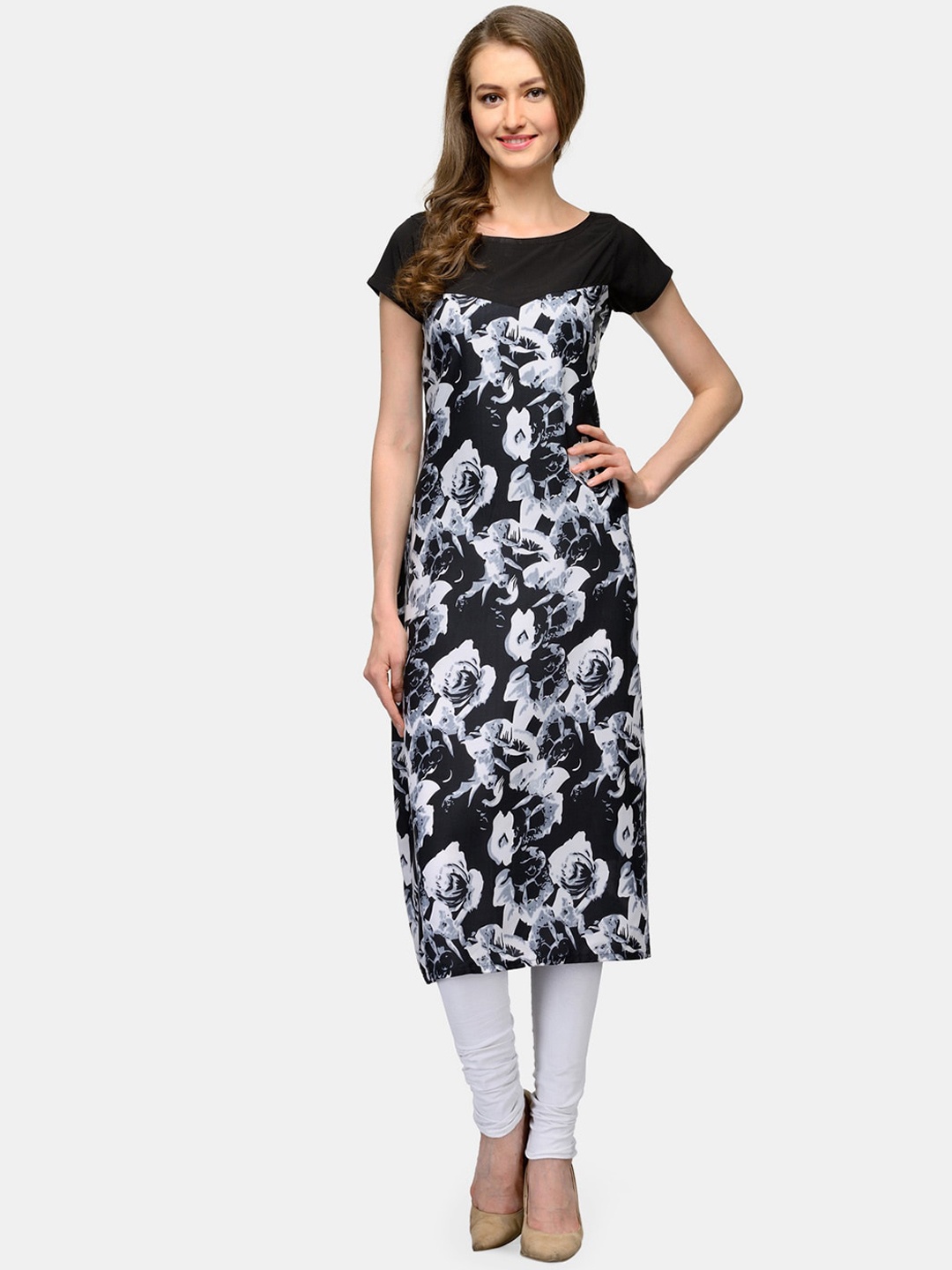 

Enchanted Drapes Women Black & Grey Printed Crepe Kurta