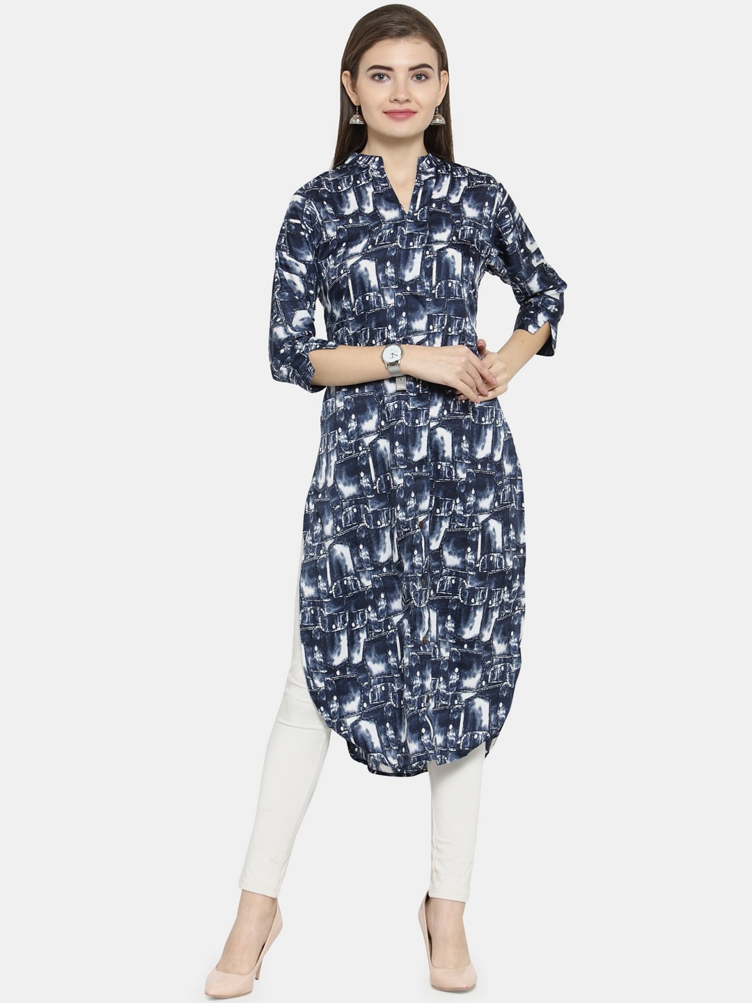 

Enchanted Drapes Women Blue Printed Crepe Kurta