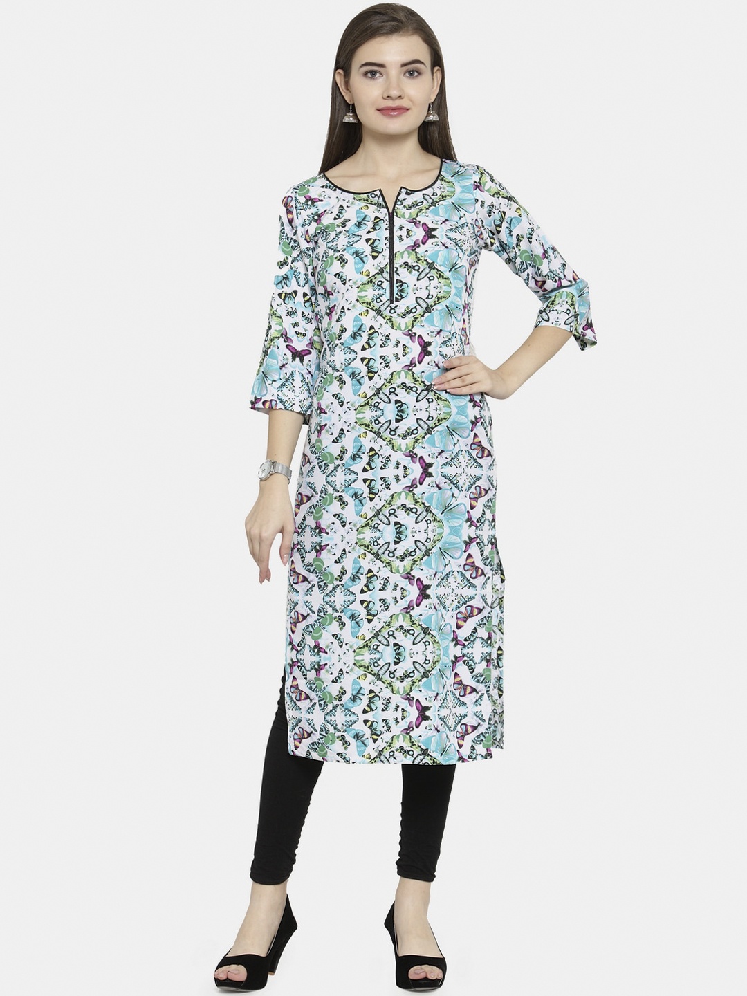 

Enchanted Drapes Women Blue Butterfly Printed Crepe Kurta