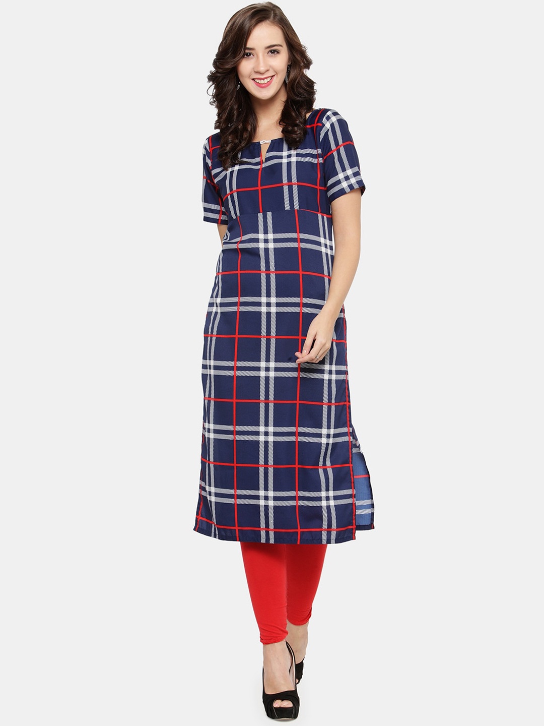 

Enchanted Drapes Women Blue Checked Crepe Kurta