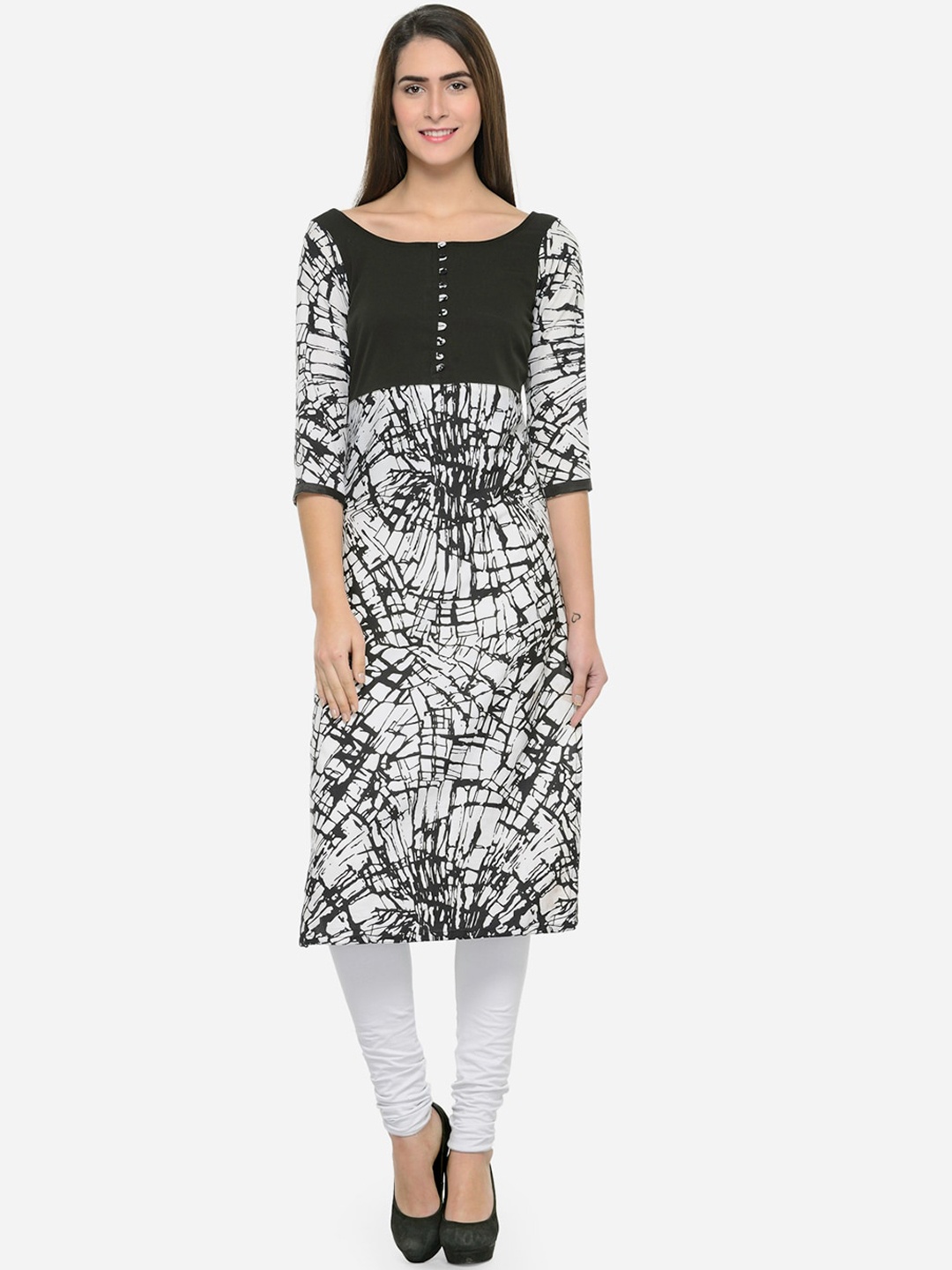 

Enchanted Drapes Women Black & White Printed Pure Crepe Kurta