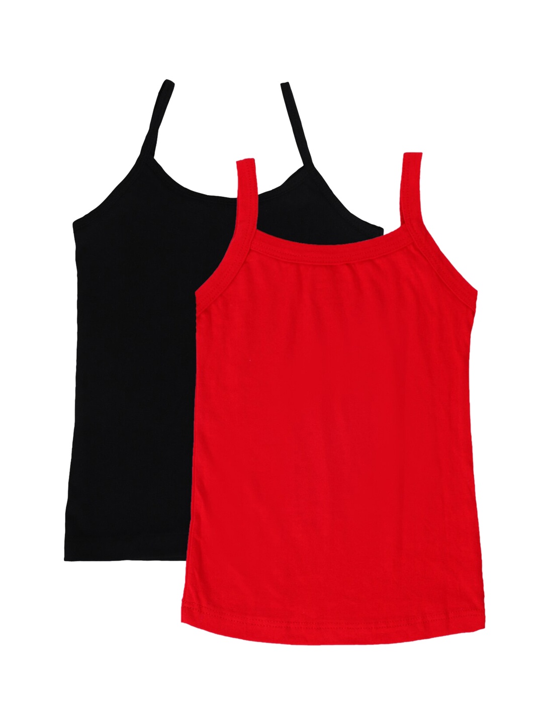 

YK Girls Pack Of 2 Solid Cotton Camisoles, Red