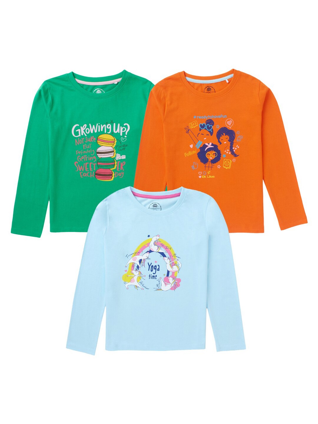 

Cub McPaws Girls Multicoloured Typography 3 Printed Applique T-shirt, Multi