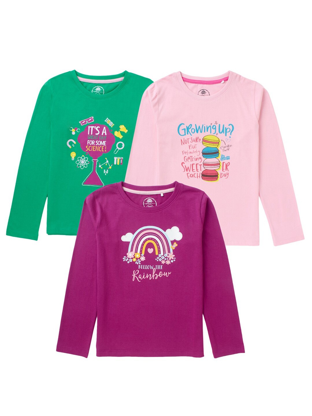 

Cub McPaws Girls Multicoloured Typography 3 Printed Applique T-shirt, Multi