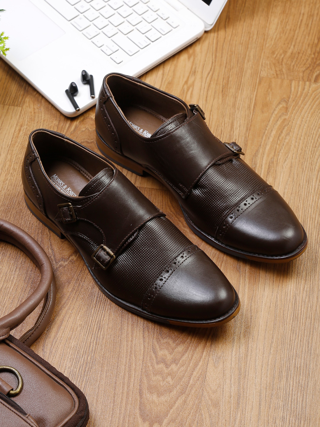 

MONKS & KNIGHTS Men Brown Italian Leather Formal Shoes