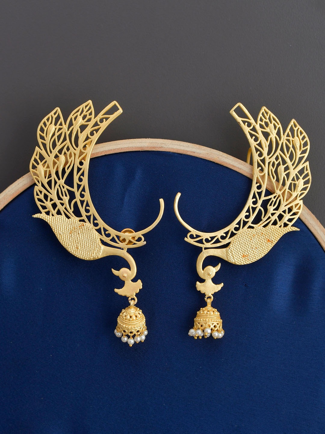 

Silvermerc Designs Gold-Toned Peacock Shaped Jacket Earcuff Earrings