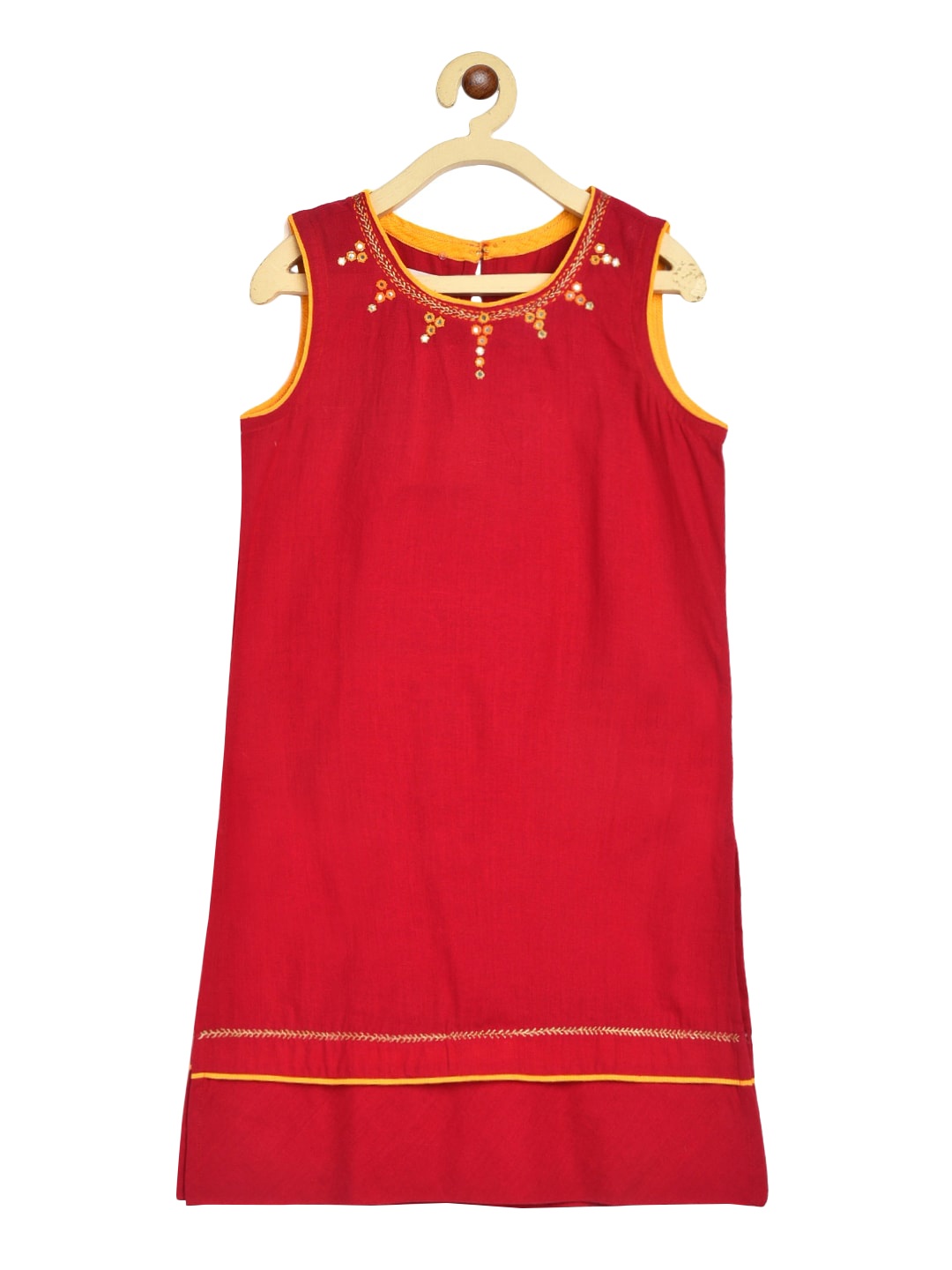 

Fabindia Girls Fuchsia Mirror Work Embroidered A-Line Kurta