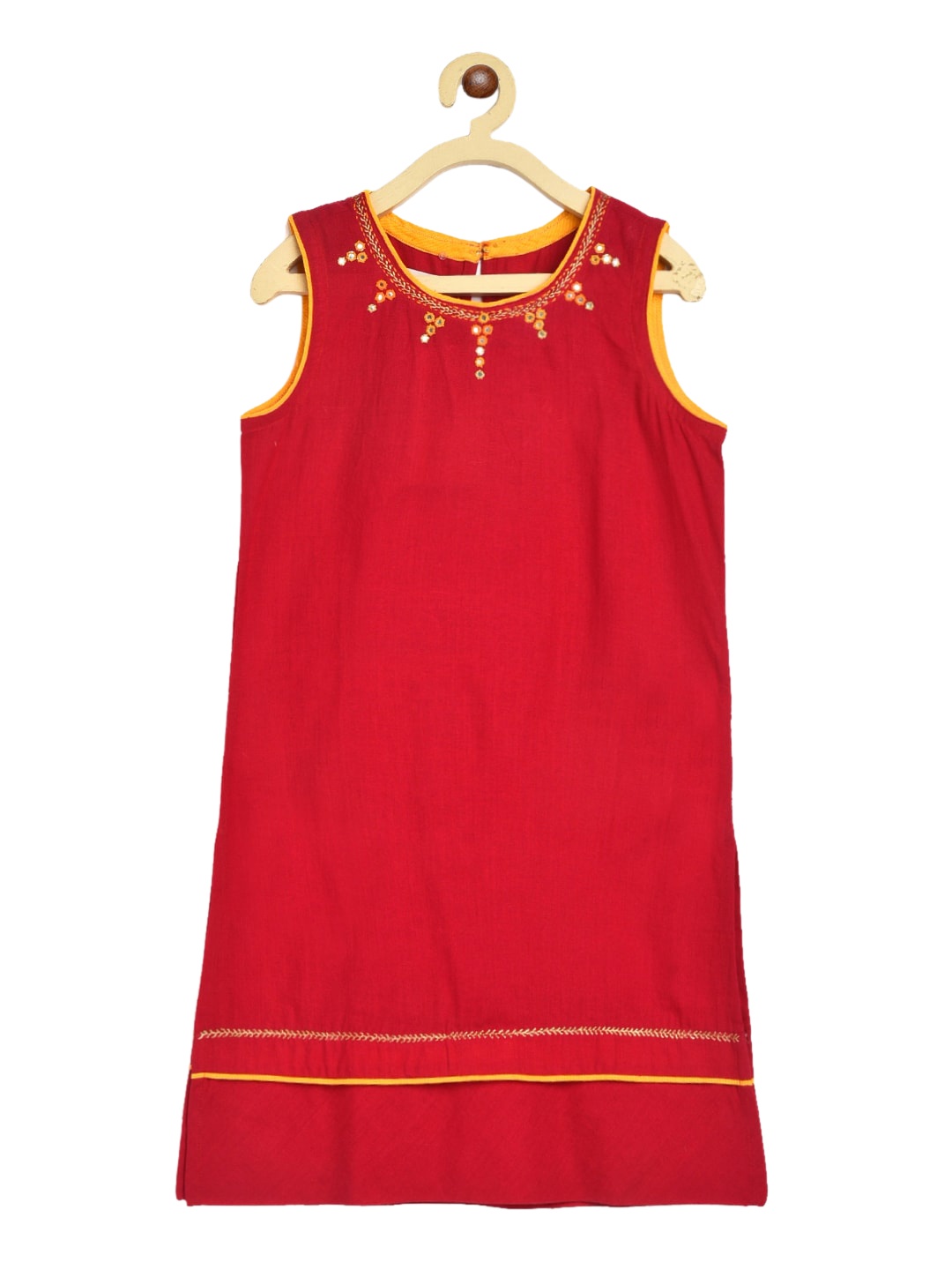 

Fabindia Girls Red & Orange Embroidered Mirror Work Pure Cotton Kurta