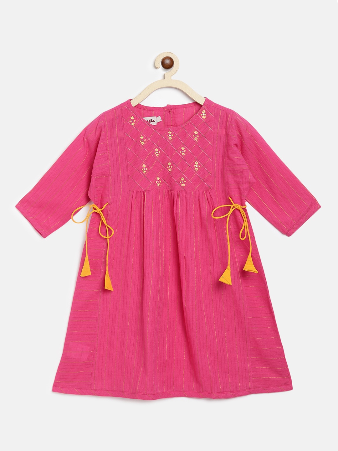 

Fabindia Girls Pink Ethnic Motifs Embroidered Cotton Kurta
