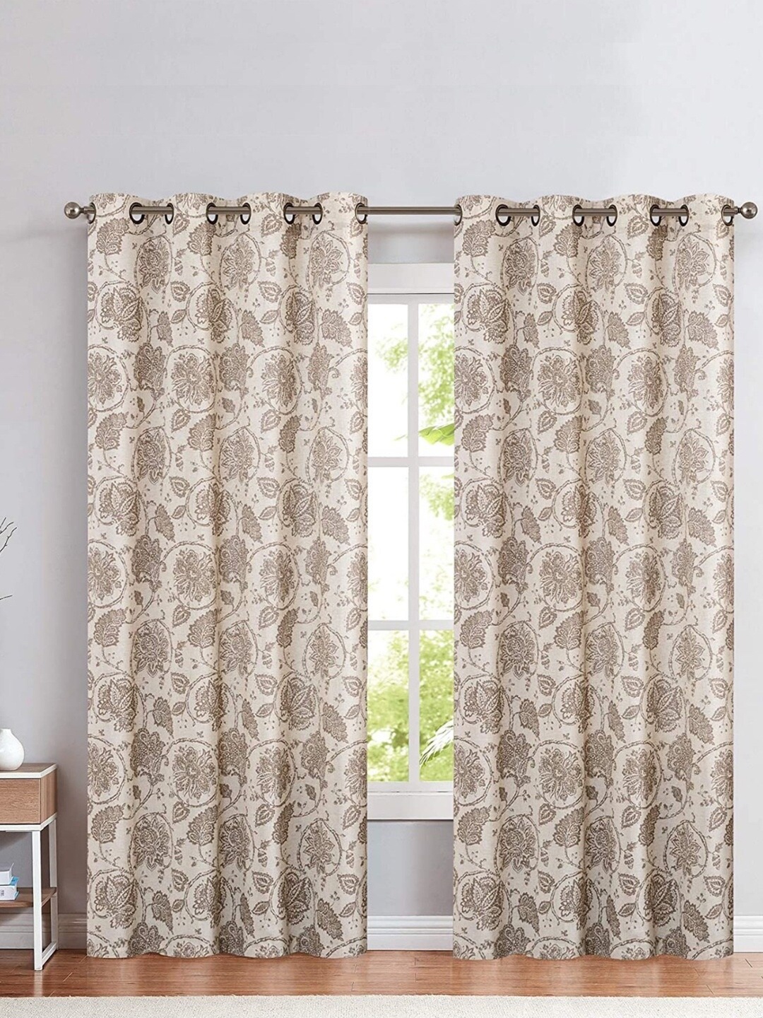 

MODERN HOMES Pack Of 2 Beige Floral Printed Long Door Curtains