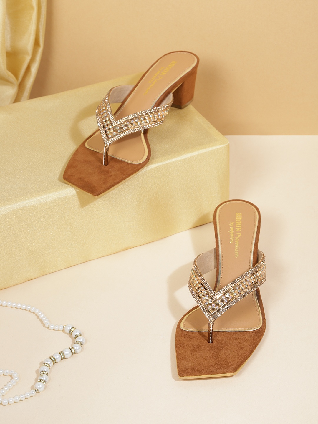 

Anouk Gold-Toned Stone Embellished kitten Heels