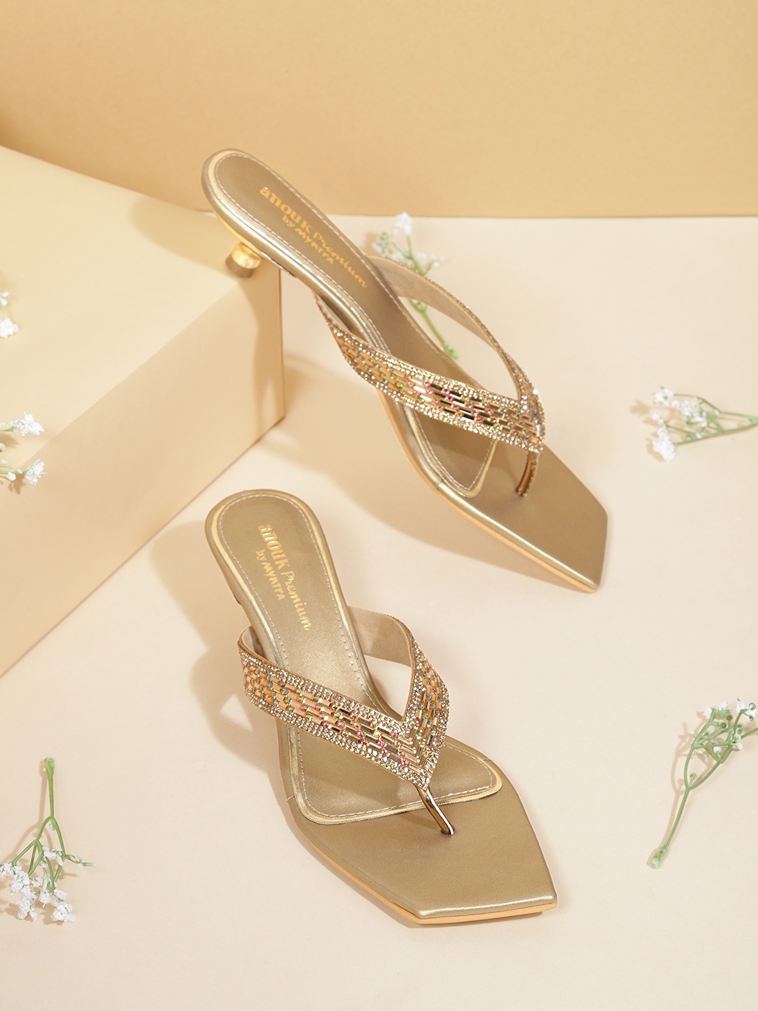 

Anouk Gold-Toned Embellished Kitten Heels