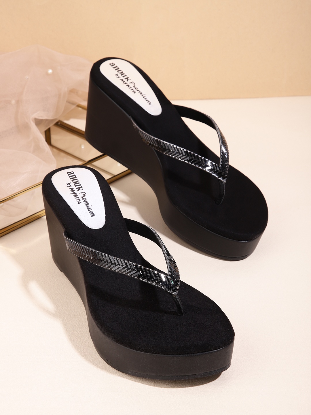 

Anouk Women Black Embellished Wedges