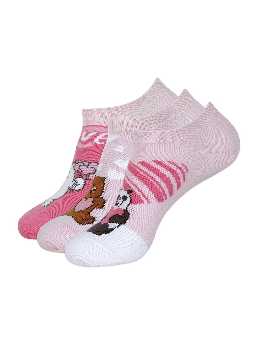 

Balenzia x We Bare Bears Women Pink & White Pack of 3 Patterned Ankle Socks