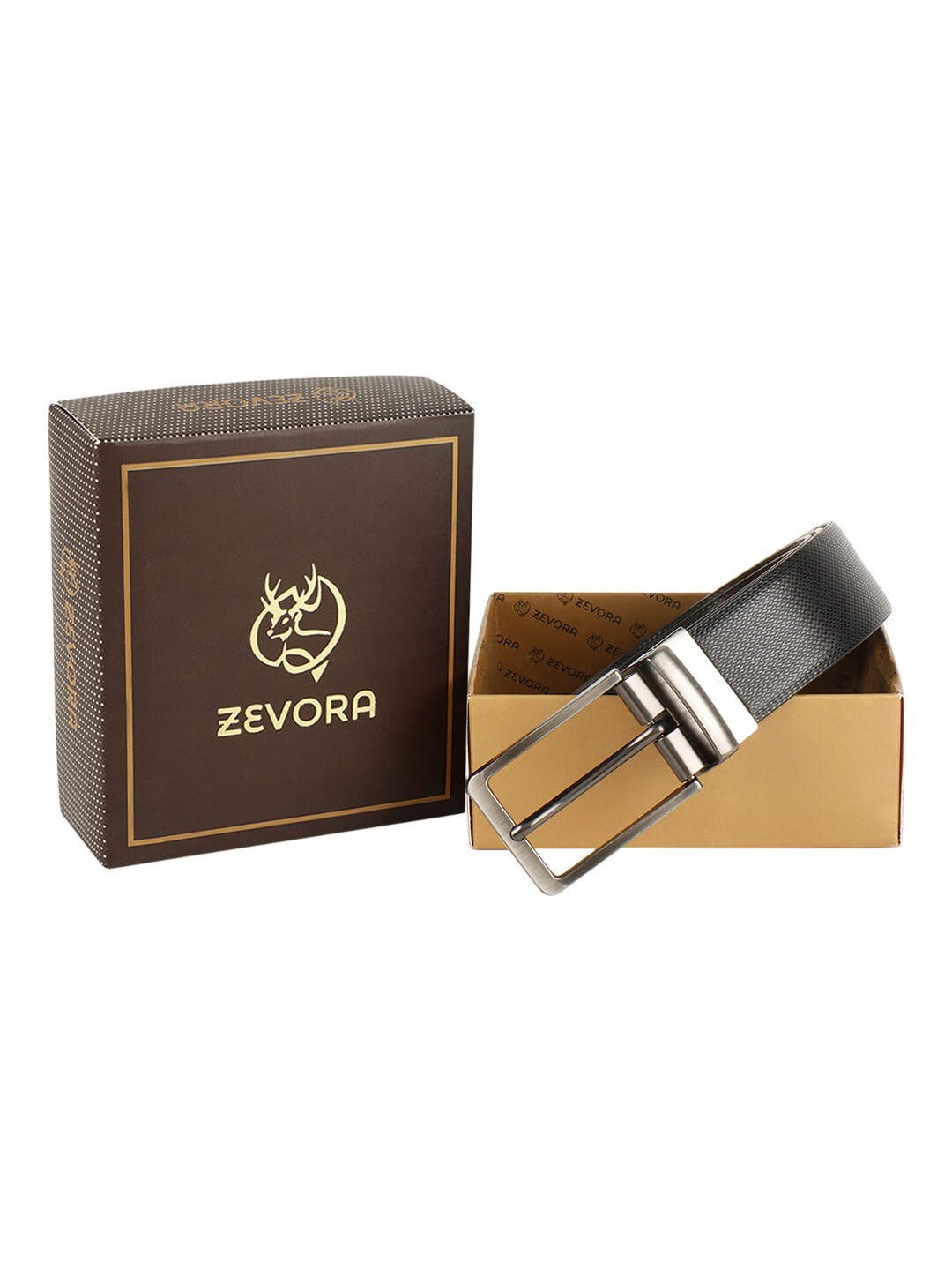 

ZEVORA Men Black Textured Reversible Formal Belt