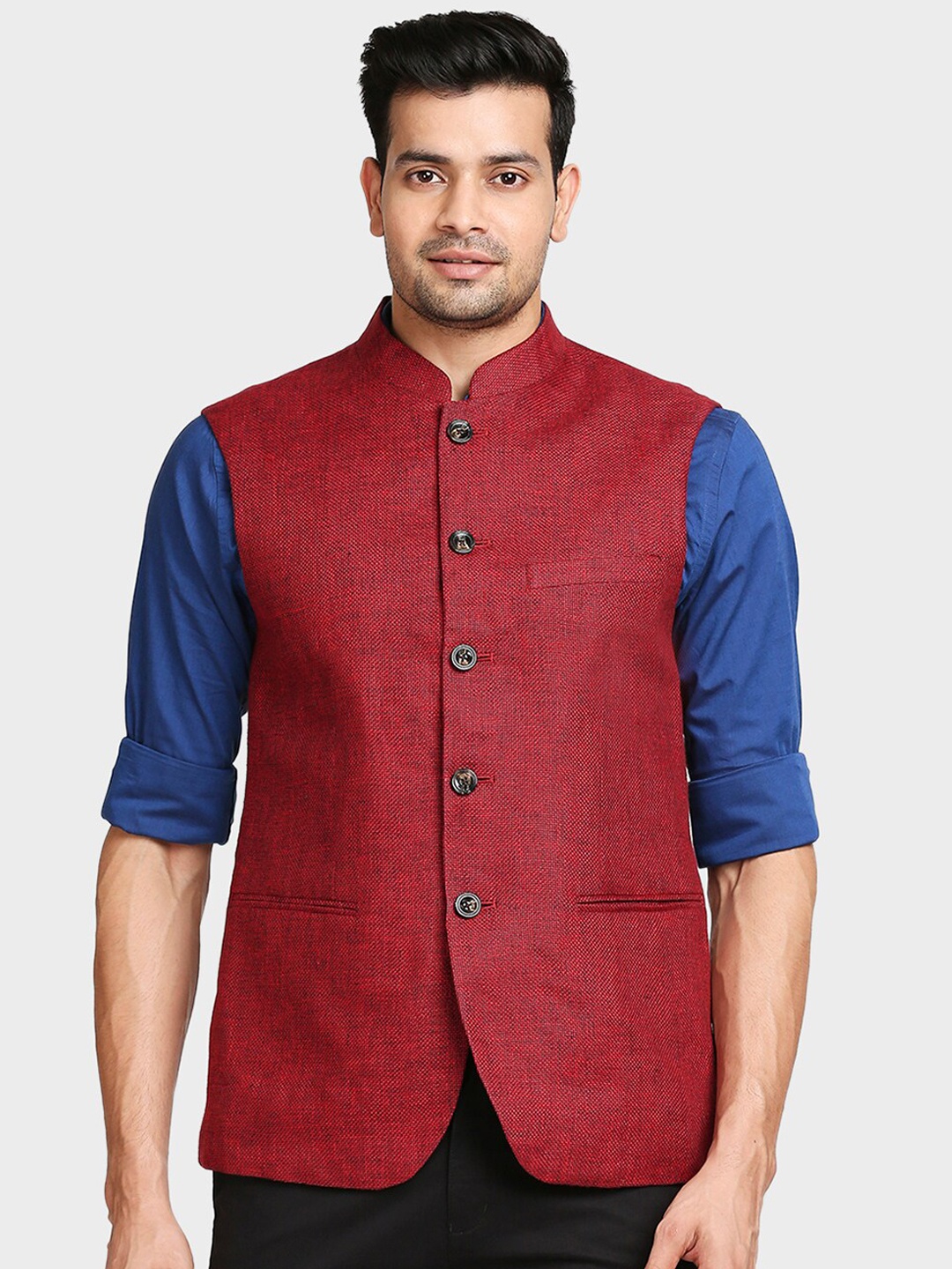 

ColorPlus Men Red Woven Design Nehru Jacket