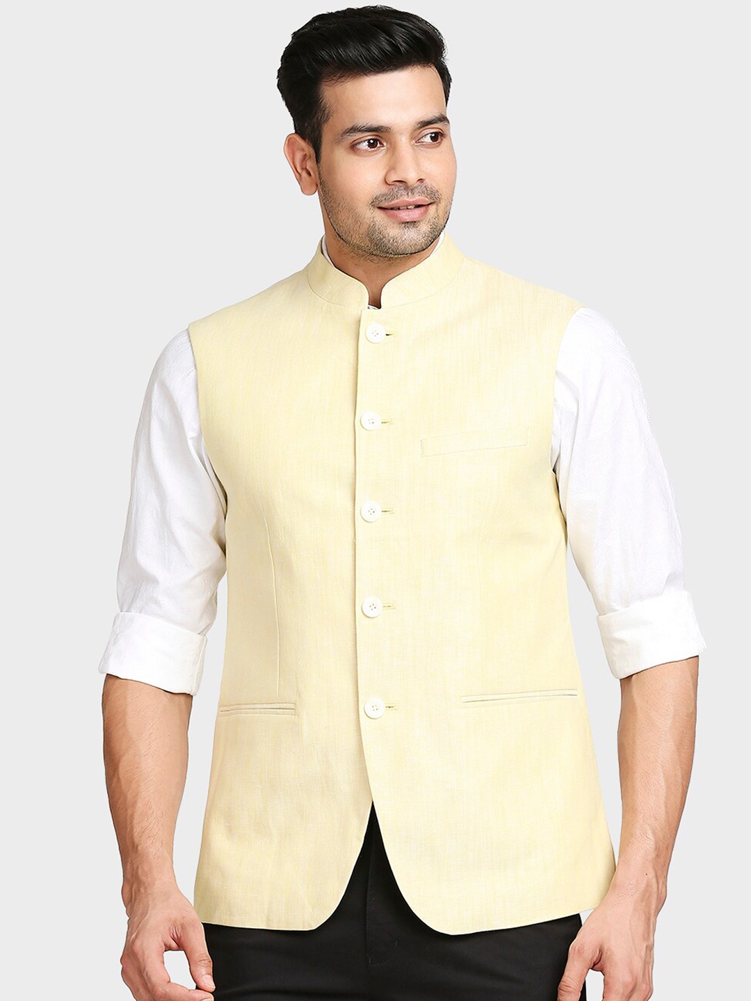 

ColorPlus Men Yellow Solid Nehru Jacket