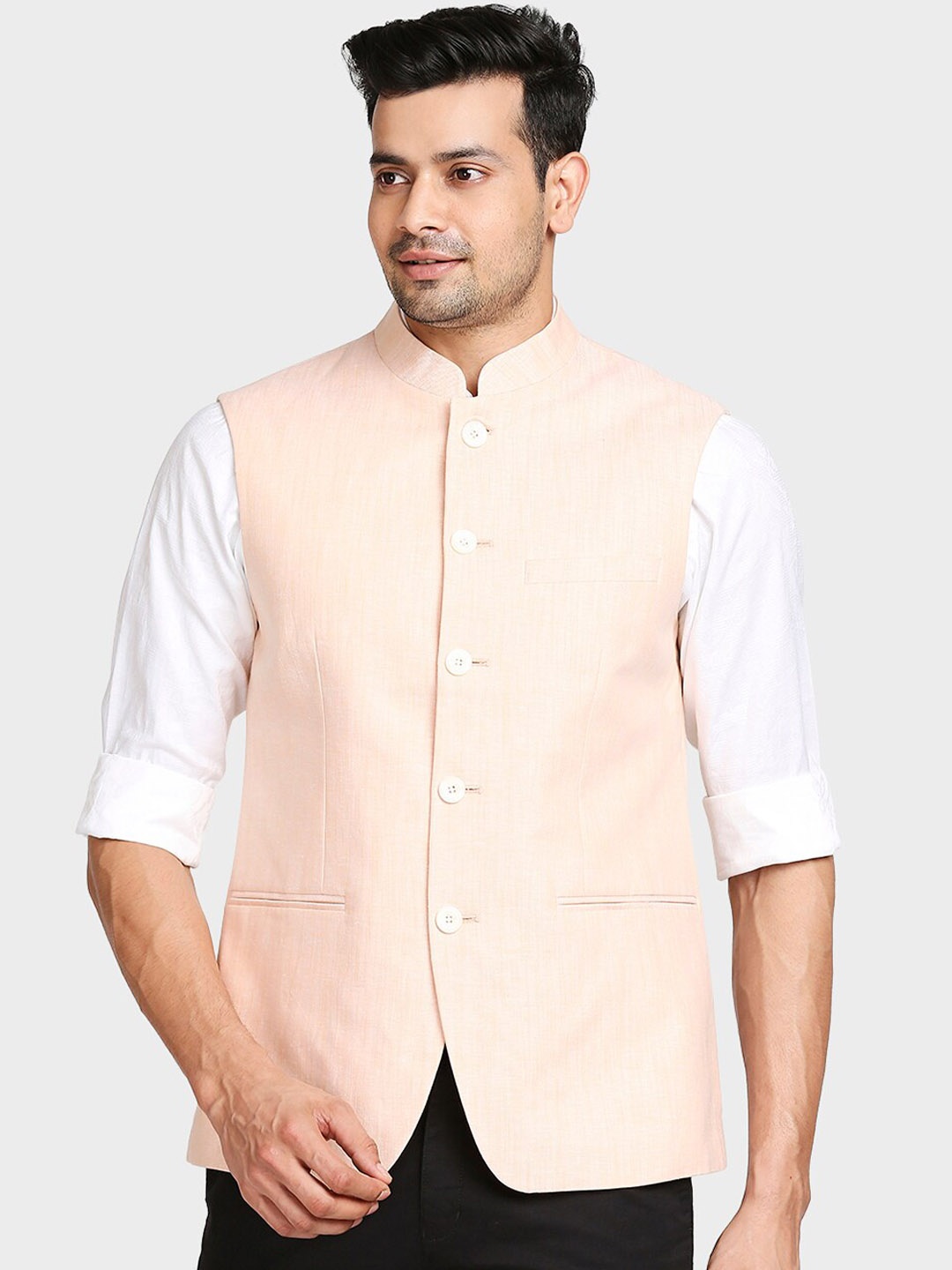 

ColorPlus Men Orange Cotton Blend Nehru Jacket