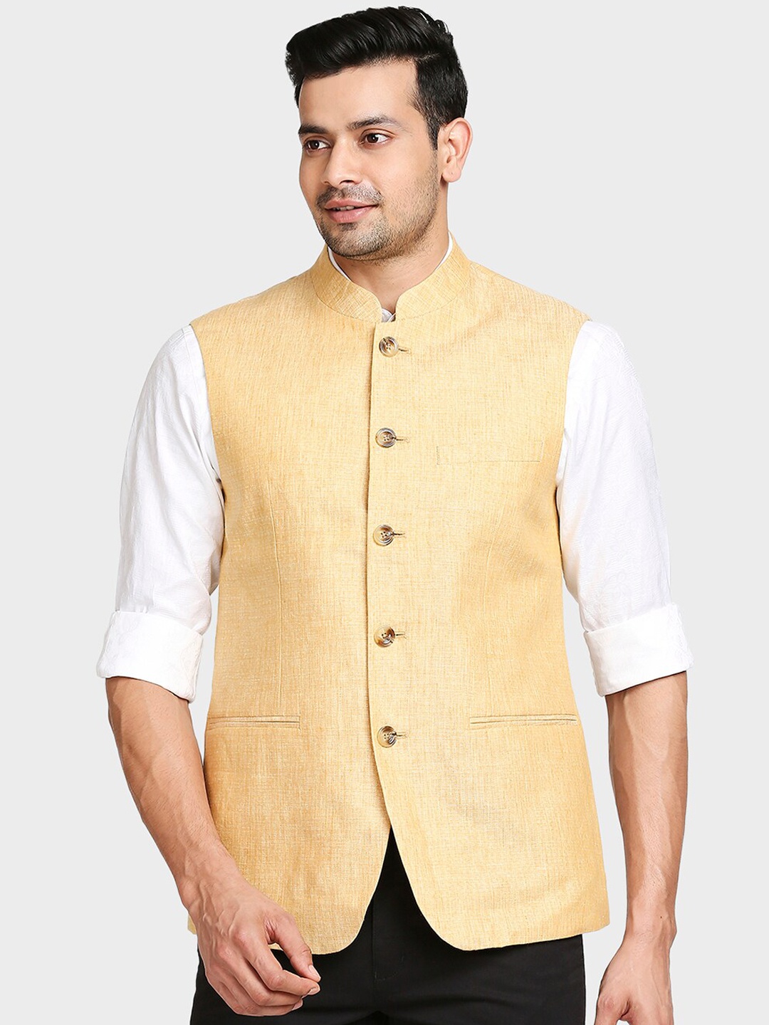 

ColorPlus Men Yellow Woven Design Nehru Jacket