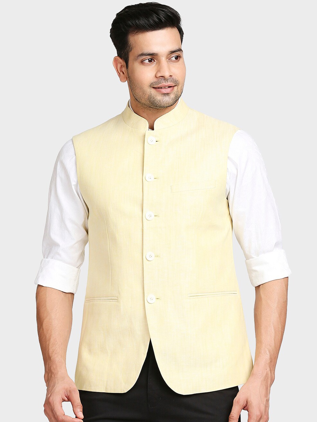 

ColorPlus Men Yellow Solid Nehru Jacket