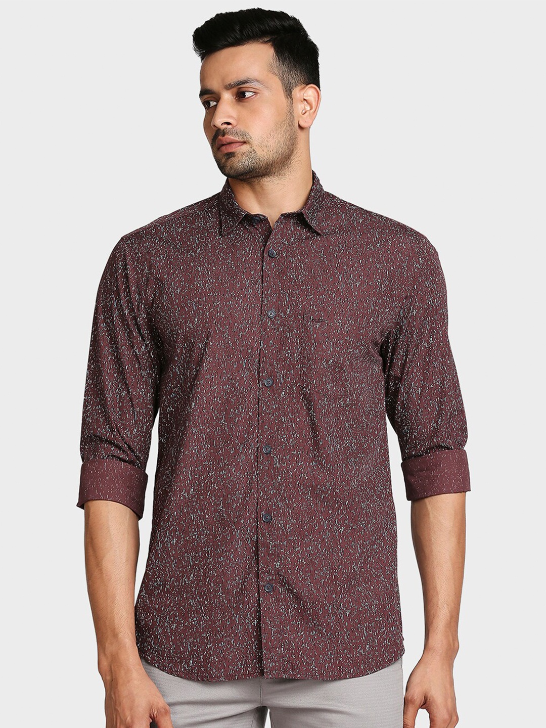 

ColorPlus Men Red & White Tailored Fit Opaque Printed Cotton Casual Shirt