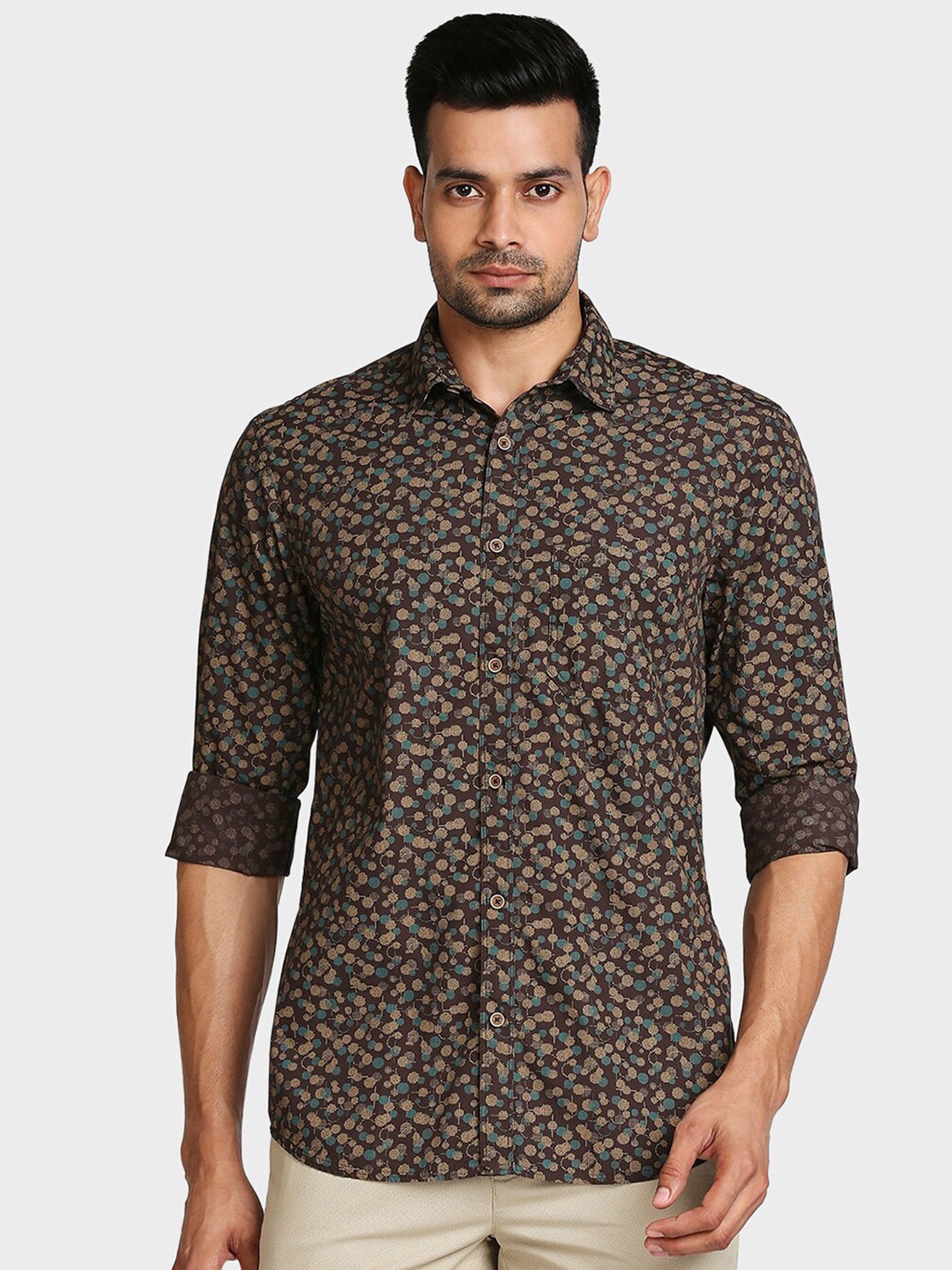 

ColorPlus Men Maroon Tailored Fit Opaque Printed Casual Shirt