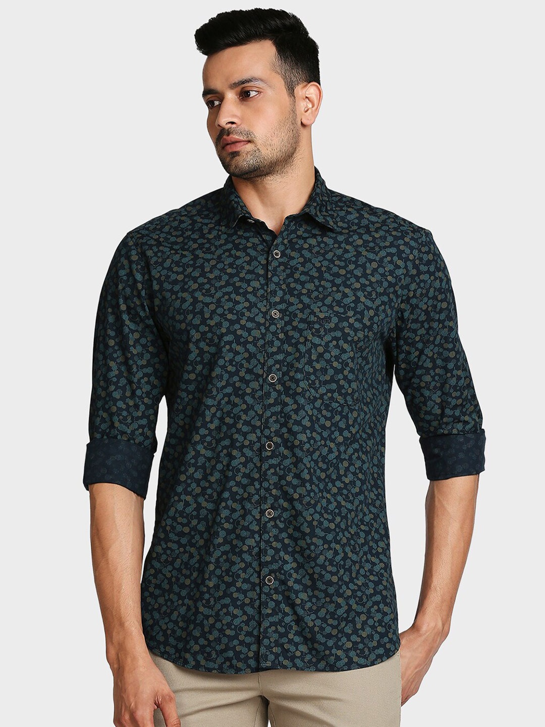 

ColorPlus Men Blue Tailored Fit Floral Opaque Printed Casual Shirt