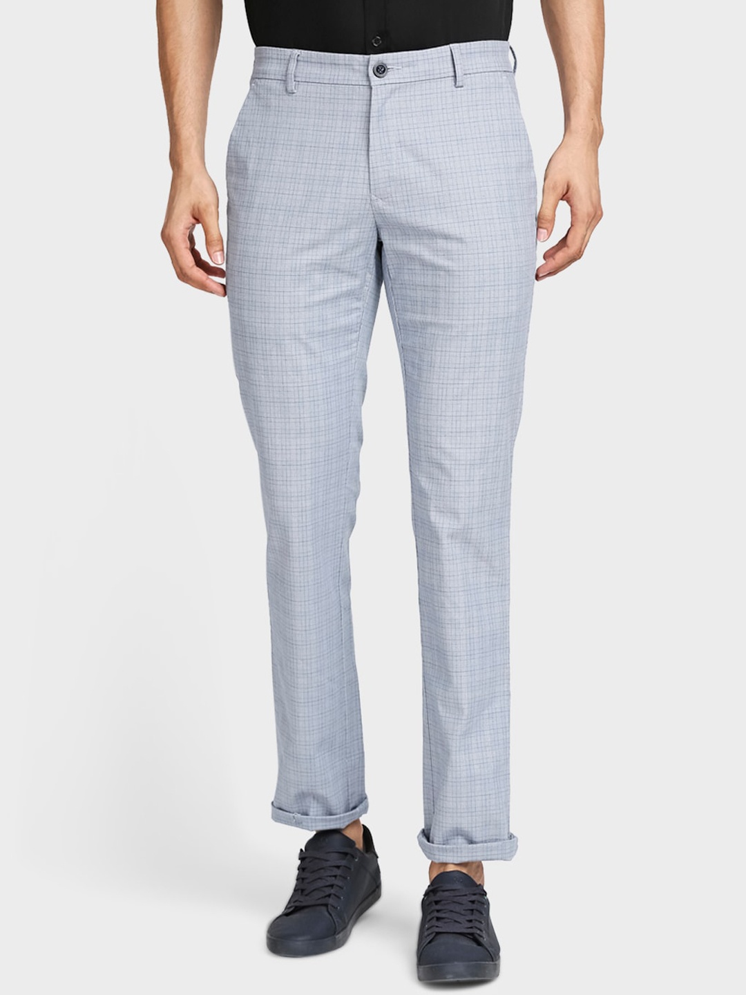 

ColorPlus Men Blue Checked Regular Trousers