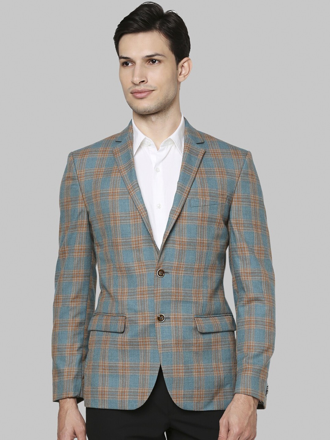 

Park Avenue Men Blue & Orange Checked Single-Breasted Formal Blazer