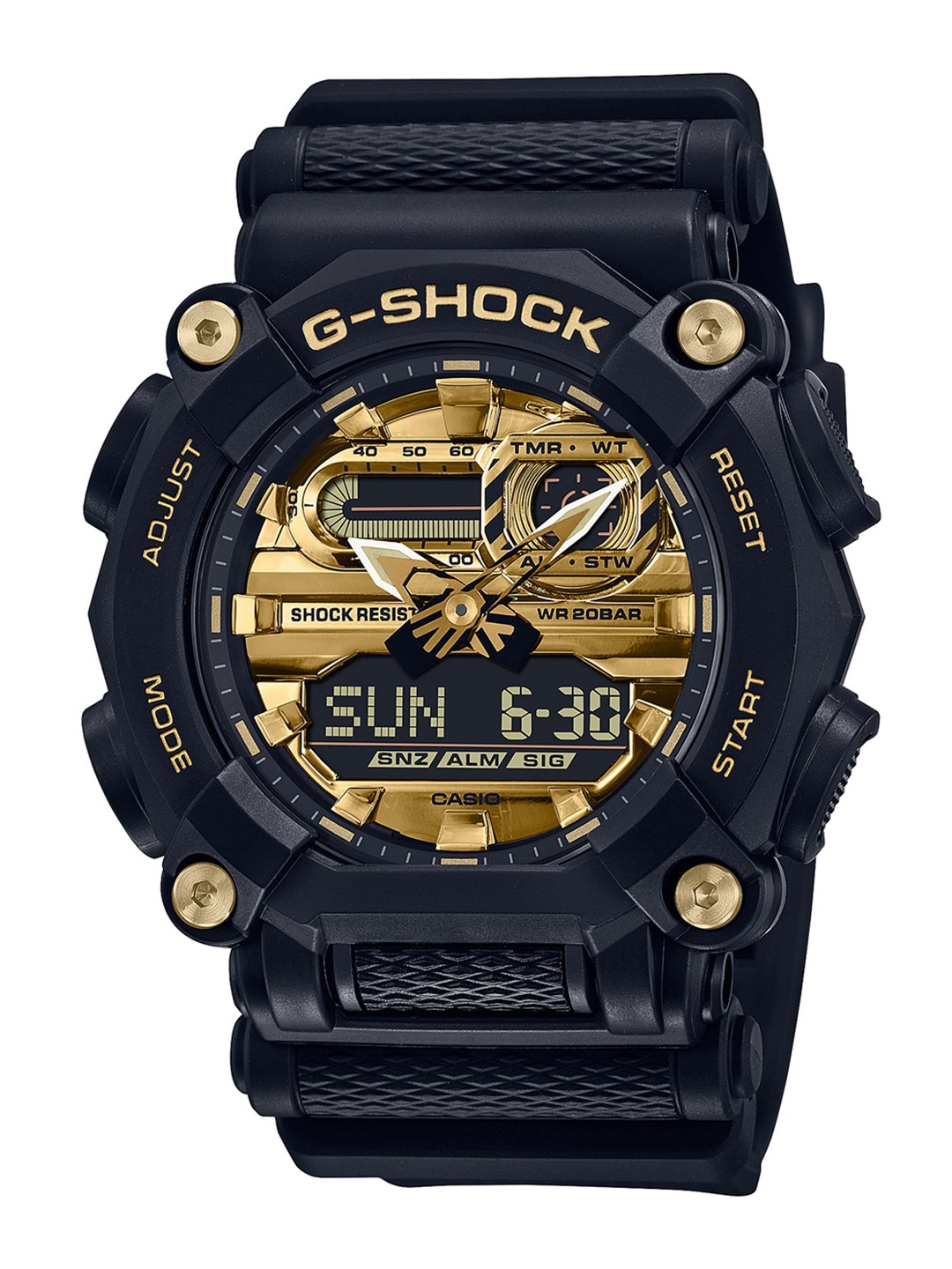 

CASIO Men Gold-Toned Printed Dial & Black Straps Analogue and Digital Chronograph Watch G1149