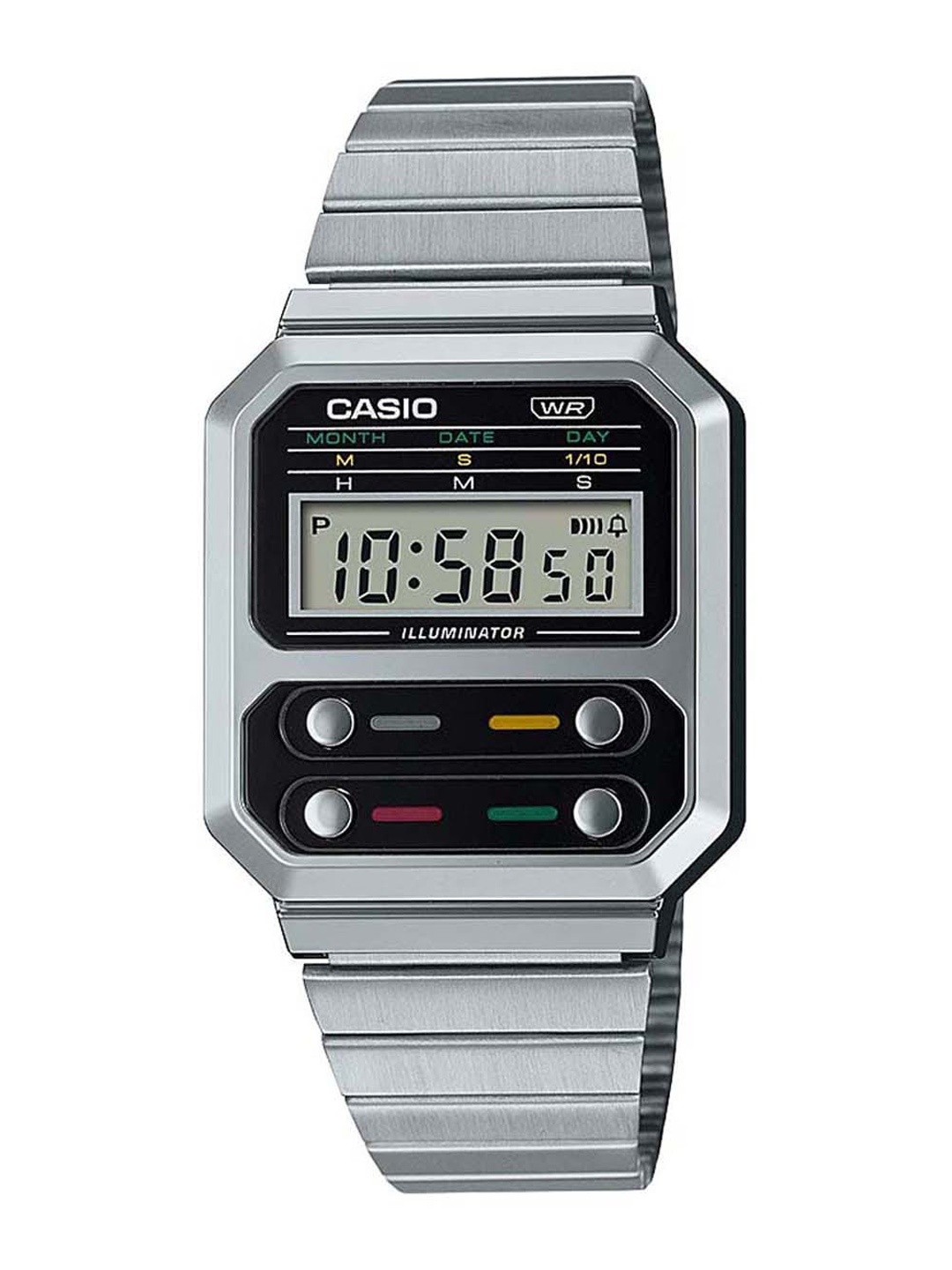 

CASIO Unisex Black Embellished Dial & Silver Toned Stainless Steel Bracelet Style Straps Digital Watch