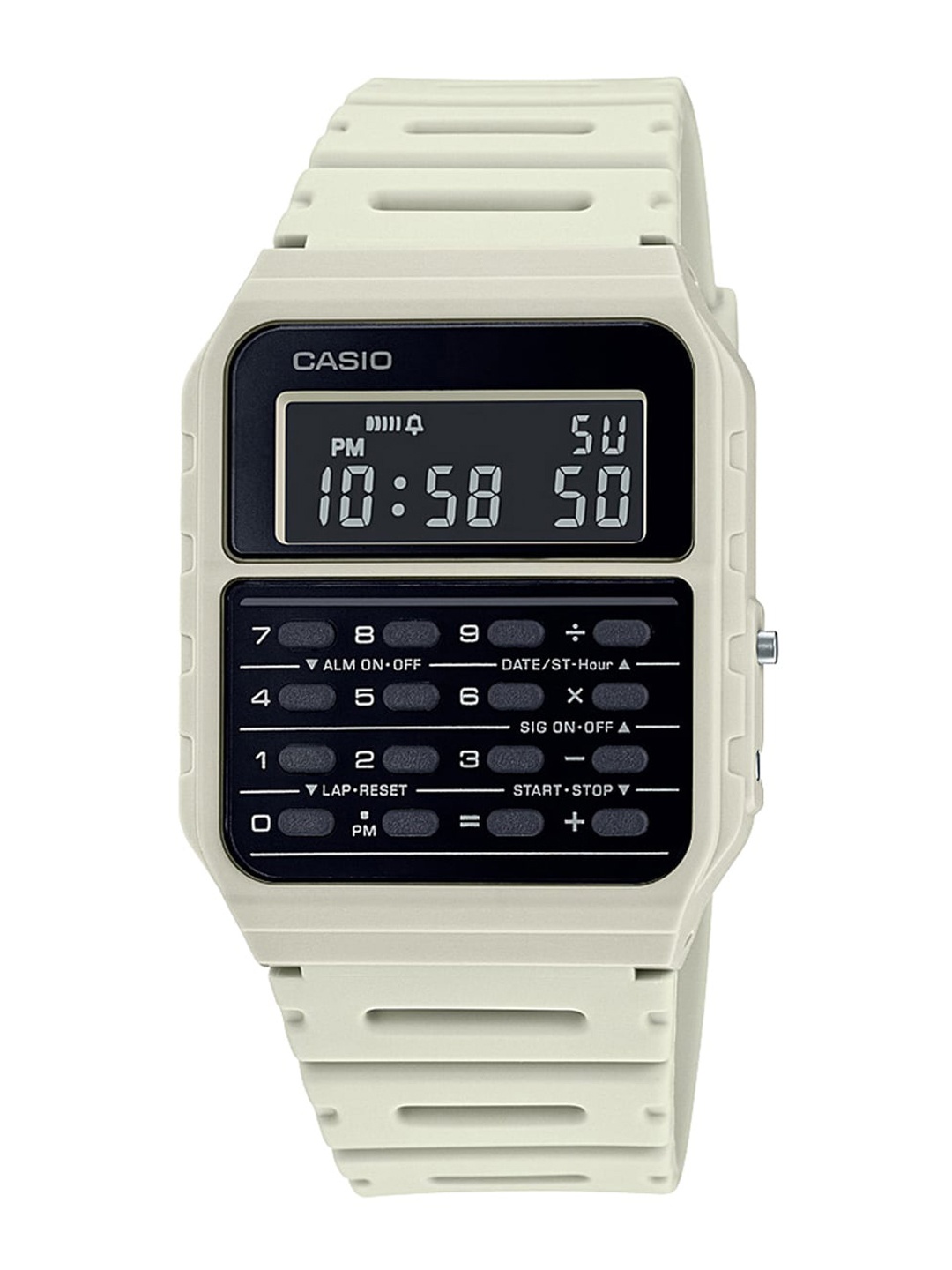 

CASIO Unisex Black Dial & White Straps Digital Chronograph Watch