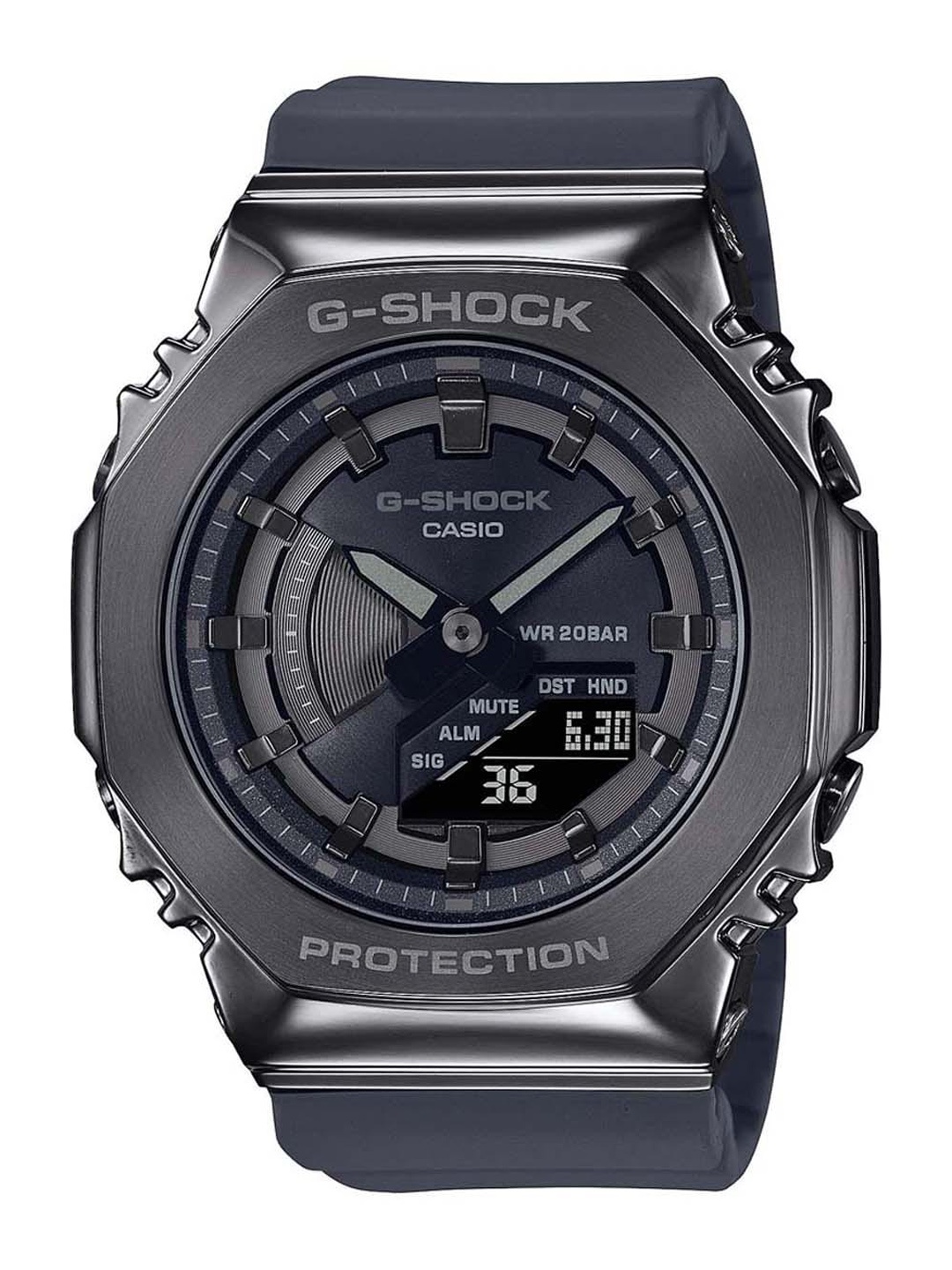 

CASIO Women G-Shock G-Steel GM-S2100B-8ADR Black Ana-Digi Dial Black Resin Strap G1164, Grey