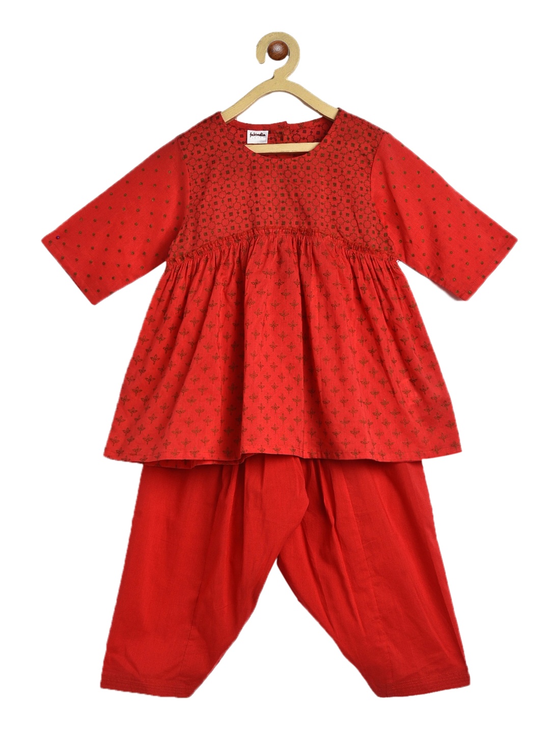 

Fabindia Girls Red & Black Printed Cotton Salwar Suit Set