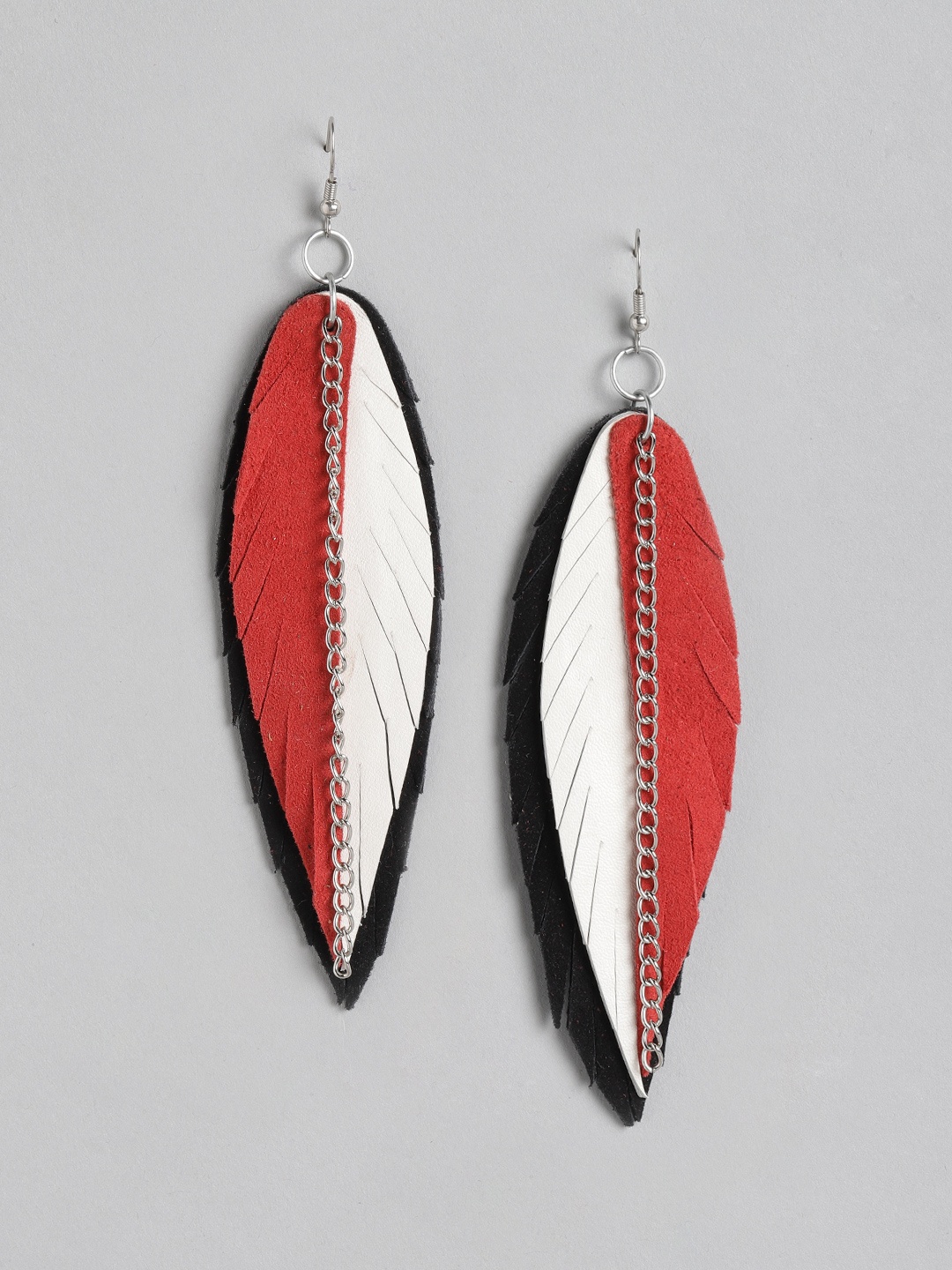 

AADY AUSTIN Red & White Leaf Shaped Drop Earrings