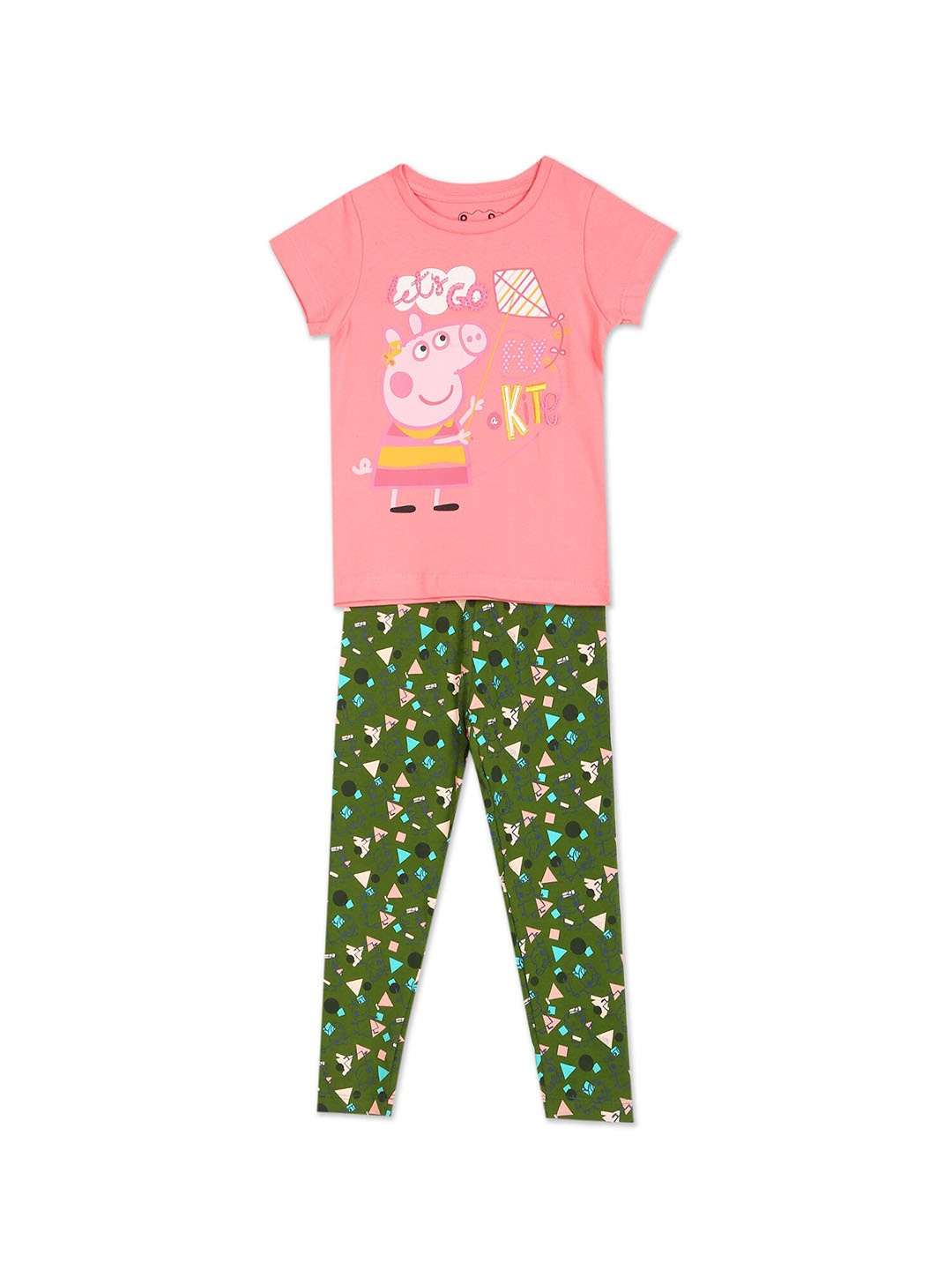 

Colt Girls Pink & Olive Green Printed T-shirt with Leggings